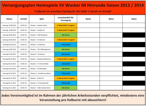 Versorgungsplan Heimspiele Hinrunde